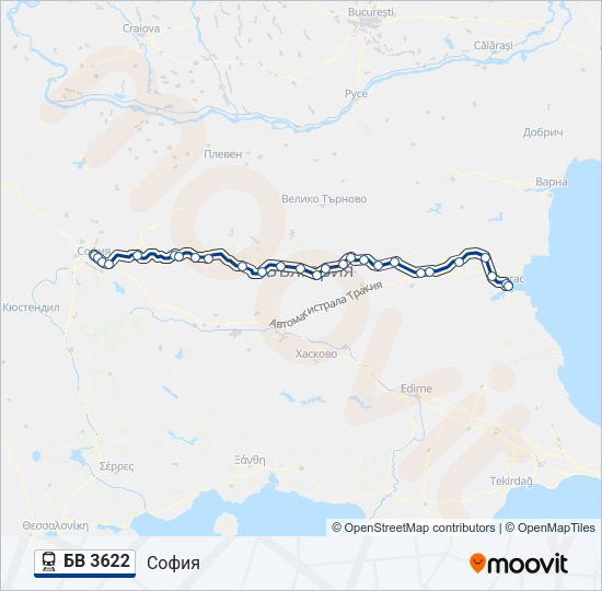 Поезд БВ 3622: карта маршрута