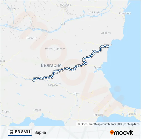 Поезд БВ 8631: карта маршрута