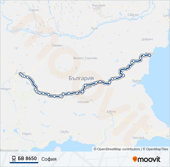 Поезд БВ 8650: карта маршрута
