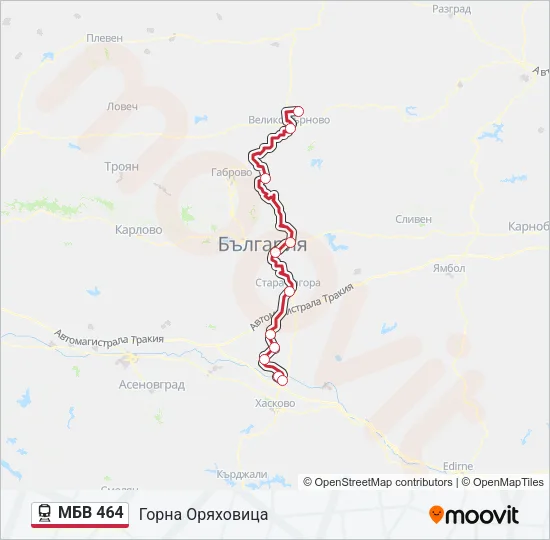 МБВ 464 влак Карта на Линията