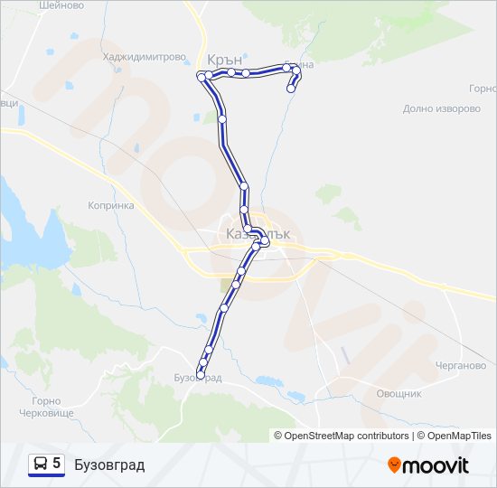 5 автобус Карта на Линията