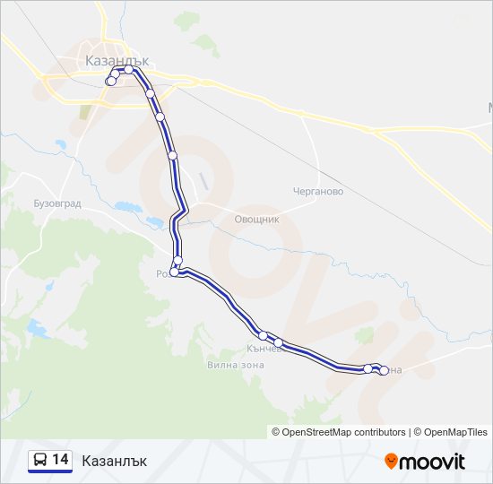 14 автобус Карта на Линията