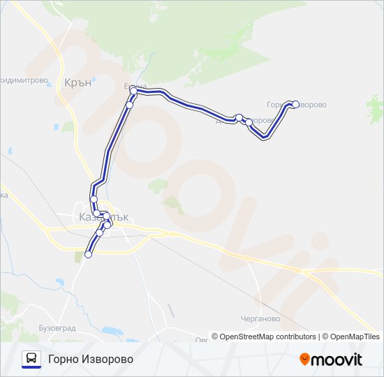ГОРНО ИЗВОРОВО автобус Карта на Линията