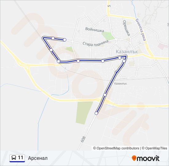 11 автобус Карта на Линията