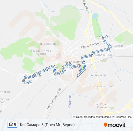 8 автобус Карта на Линията