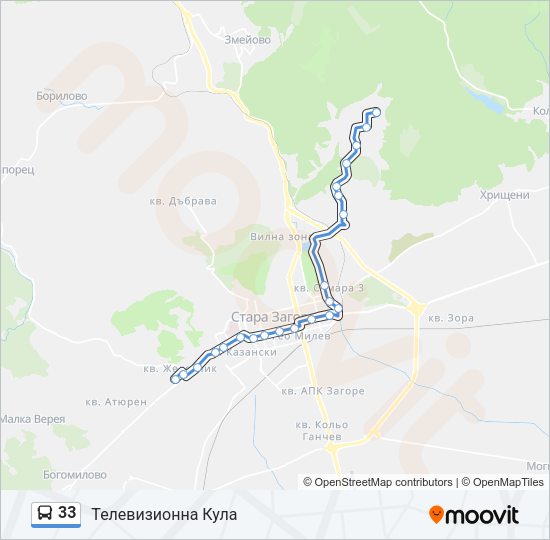 33 автобус Карта на Линията