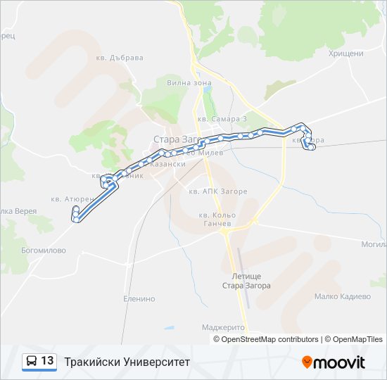 Автобус 13: карта маршрута