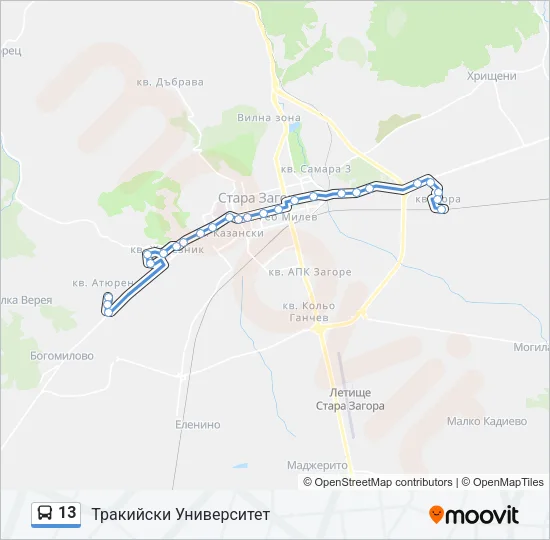Автобус 13: карта маршрута