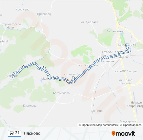 21 автобус Карта на Линията