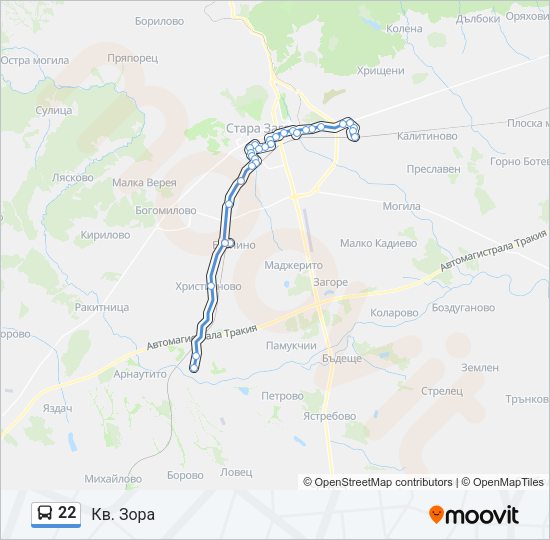 22 автобус Карта на Линията