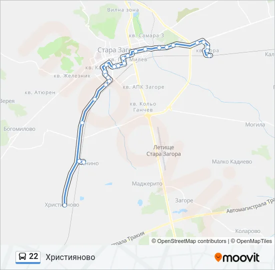 22 автобус Карта на Линията