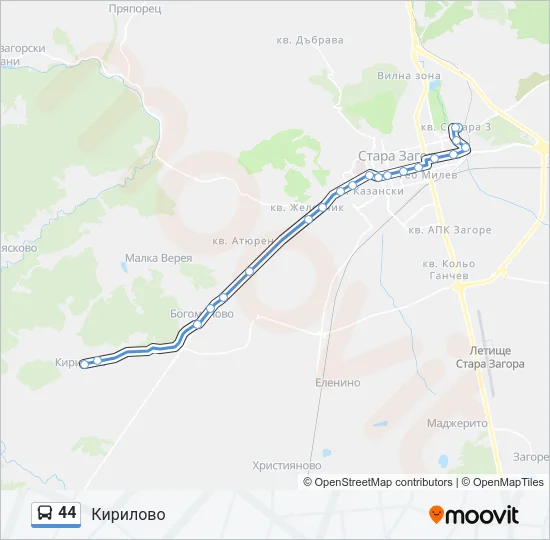 44 автобус Карта на Линията