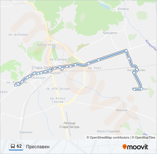 62 автобус Карта на Линията