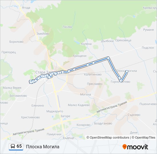 65 автобус Карта на Линията