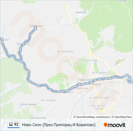 92 автобус Карта на Линията