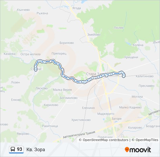 93 автобус Карта на Линията
