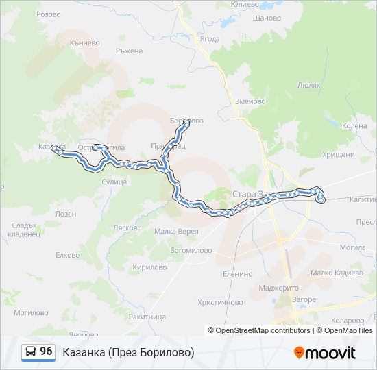 96 автобус Карта на Линията