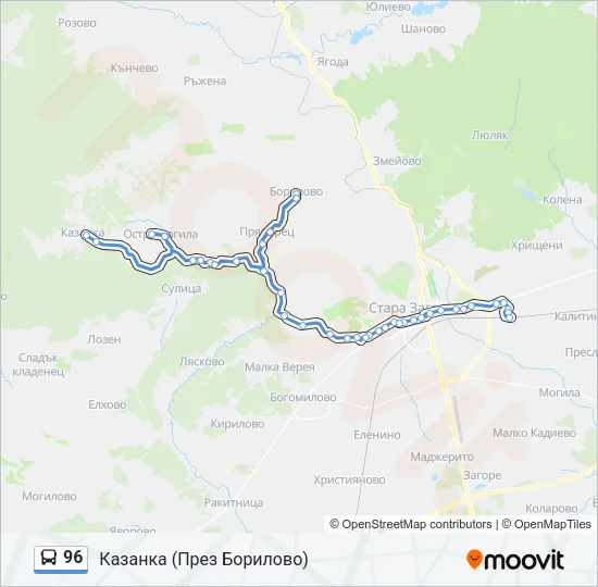 96 автобус Карта на Линията