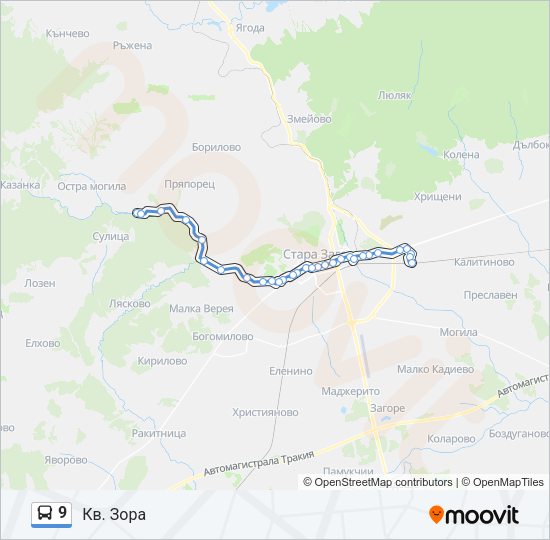 9 автобус Карта на Линията
