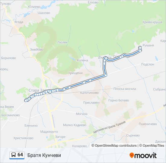 64 автобус Карта на Линията