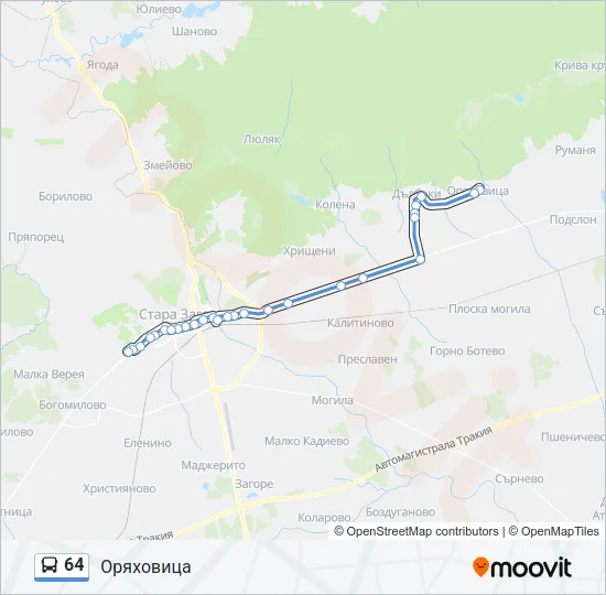 64 автобус Карта на Линията