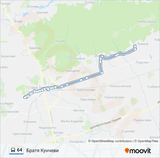 64 автобус Карта на Линията