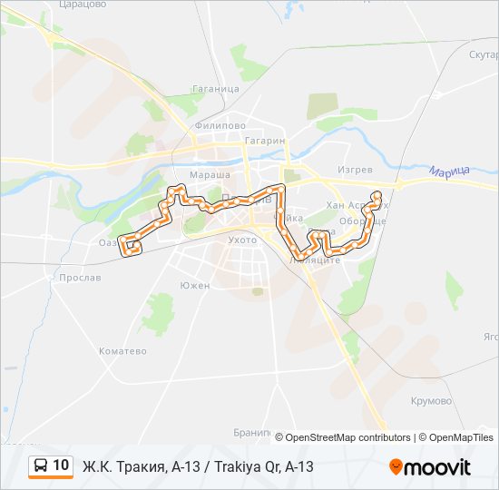 10 автобус Карта на Линията