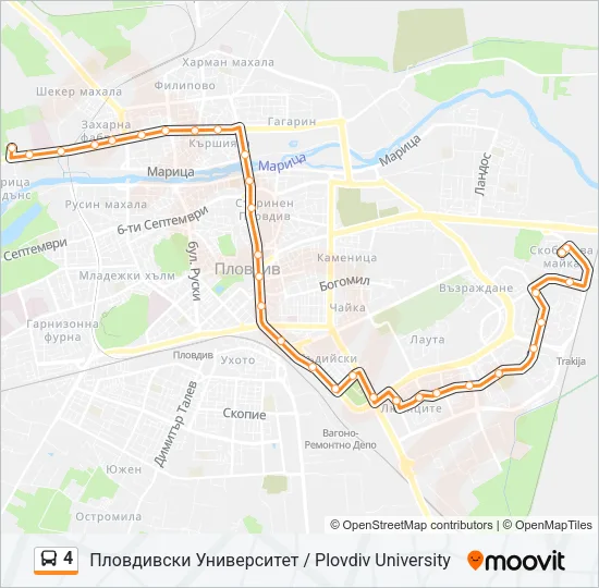 4 автобус Карта на Линията