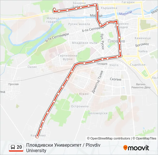 Автобус 20: карта маршрута