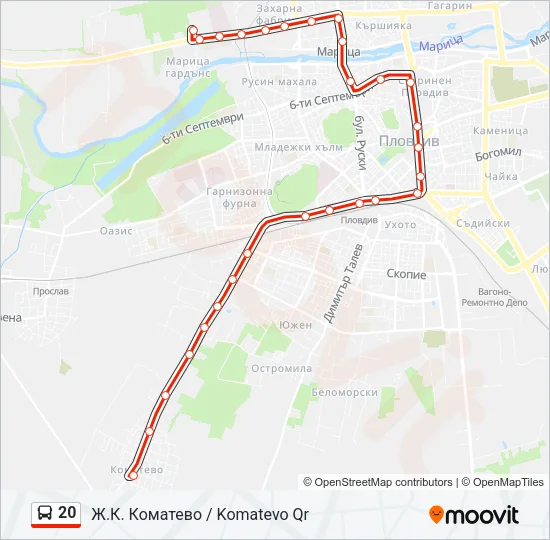 Автобус 20: карта маршрута