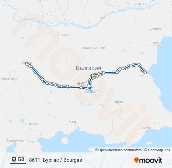 БВ влак Карта на Линията
