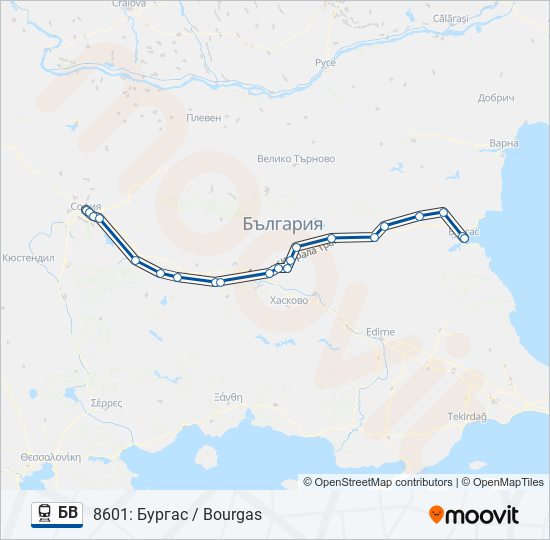 БВ влак Карта на Линията