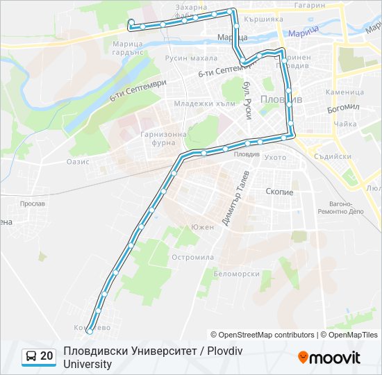 Автобус 20: карта маршрута