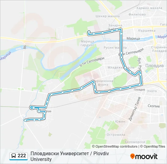 222 автобус Карта на Линията