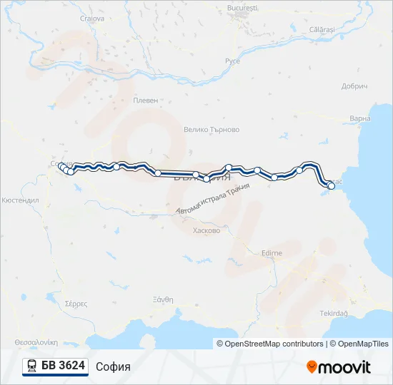 БВ 3624 влак Карта на Линията