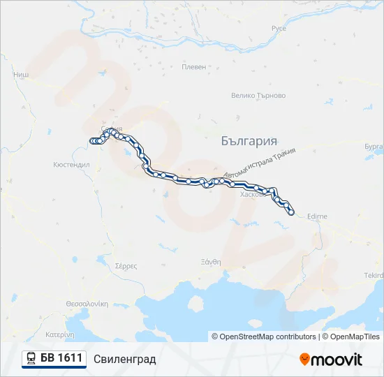 БВ 1611 влак Карта на Линията