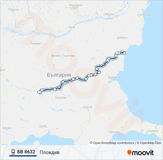 БВ 8632 влак Карта на Линията