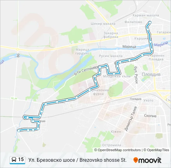 15 автобус Карта на Линията