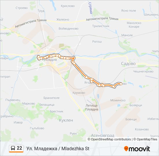 22 автобус Карта на Линията