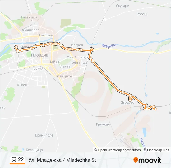 22 автобус Карта на Линията