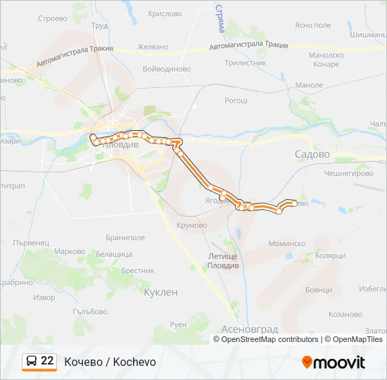 22 автобус Карта на Линията