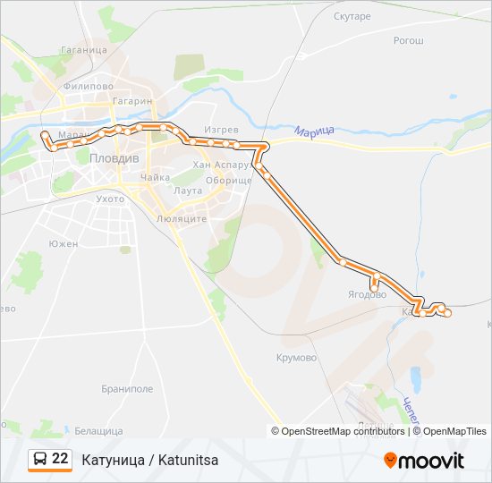 22 автобус Карта на Линията