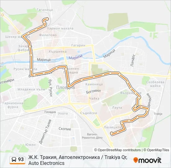 Автобус 93: карта маршрута