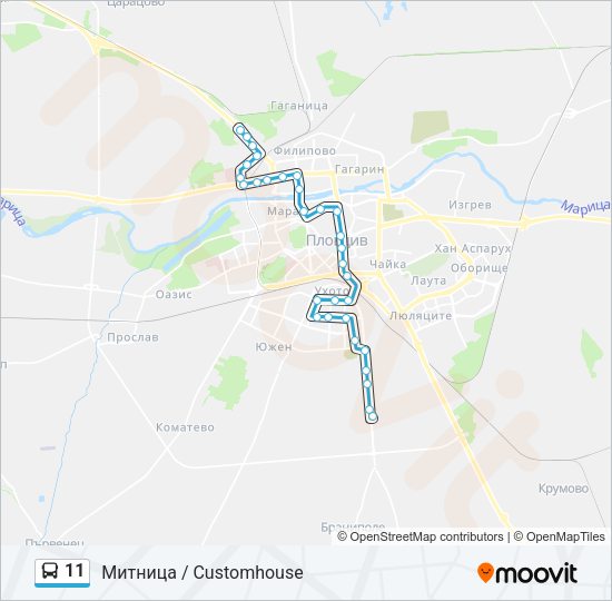 11 автобус Карта на Линията