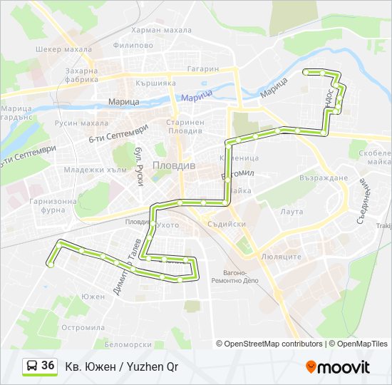 36 автобус Карта на Линията