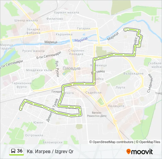 36 автобус Карта на Линията
