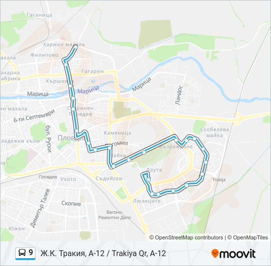 9 автобус Карта на Линията