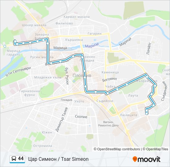 44 автобус Карта на Линията
