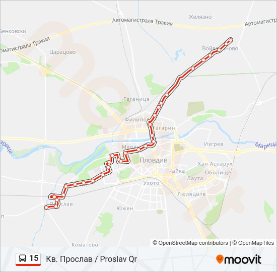 15 автобус Карта на Линията