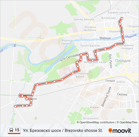 15 автобус Карта на Линията